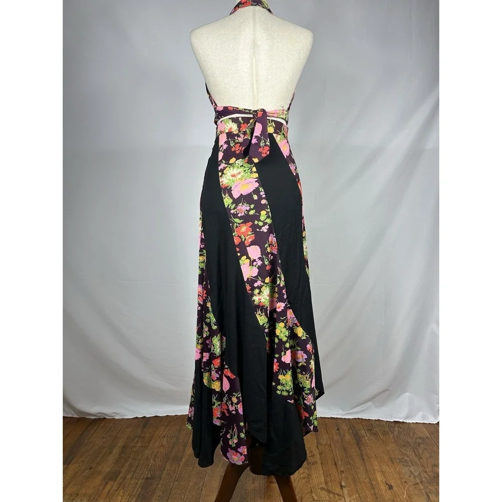 Vintage 70s Pinwheel Floral Two Piece Halter Top Maxi Skirt Set XS/S‎ Mod GoGo